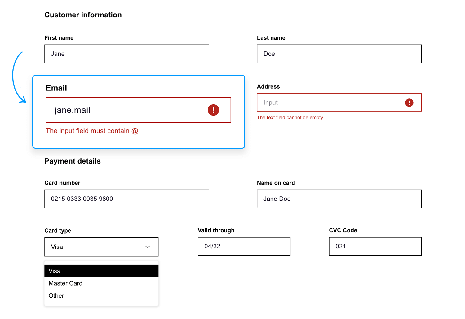 Wireframe UI checkout form example for wireframe tool