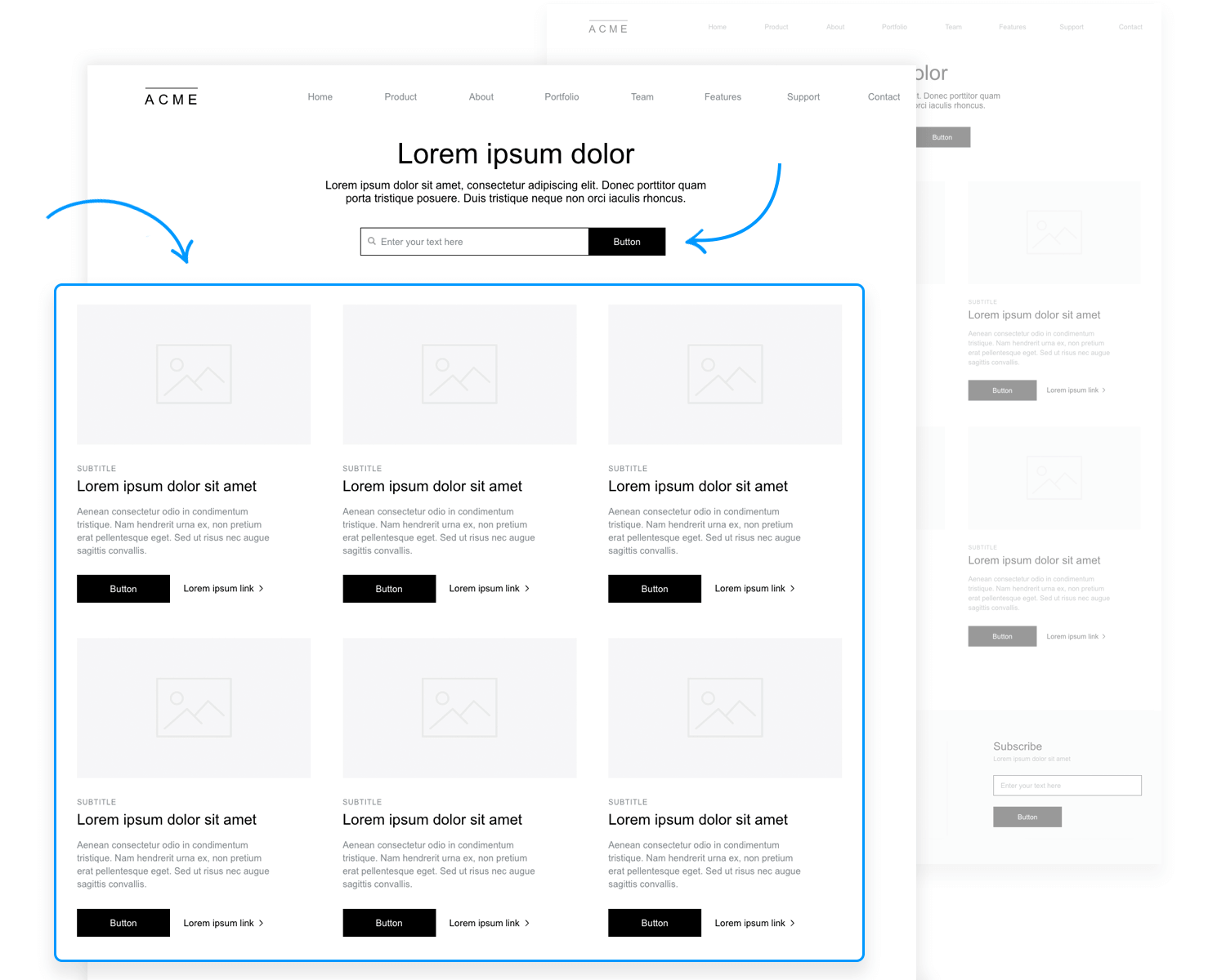 Wireframe UI features example