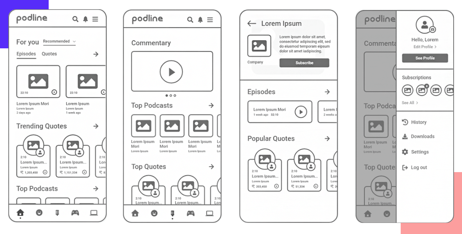 podcast wireframe app example