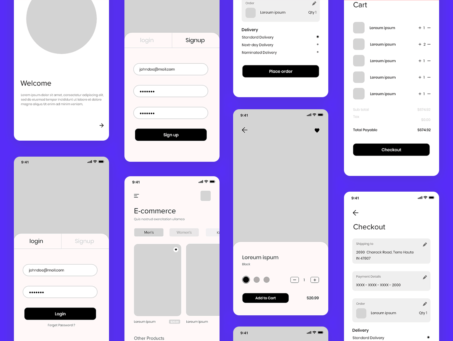 shopping app wireframe example