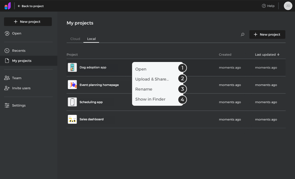Home dashboard
