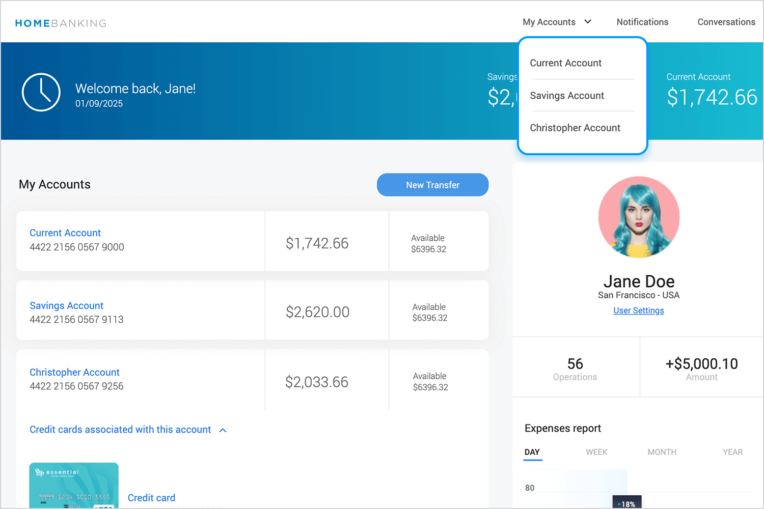 dropdown menu design home banking