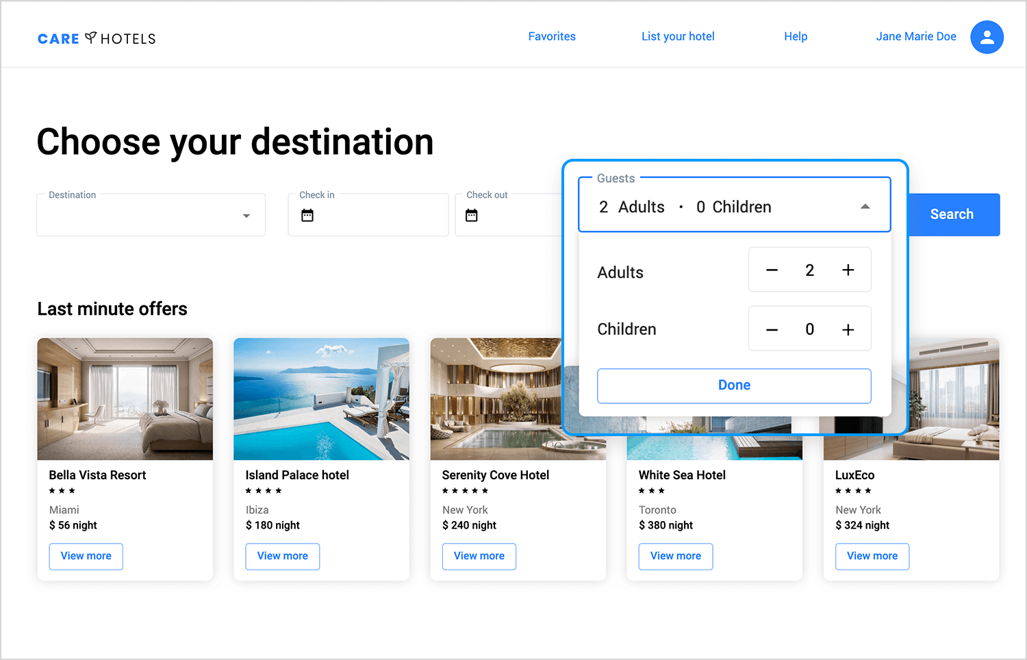 dropdown menu ui design hotel booking