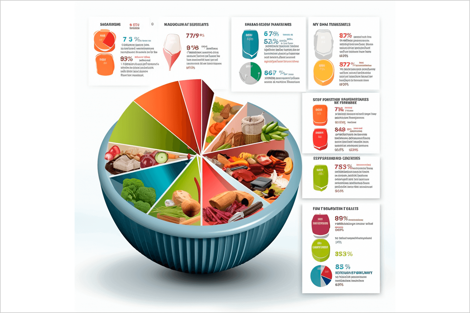 Food consumption pie chart with detailed segments and statistics