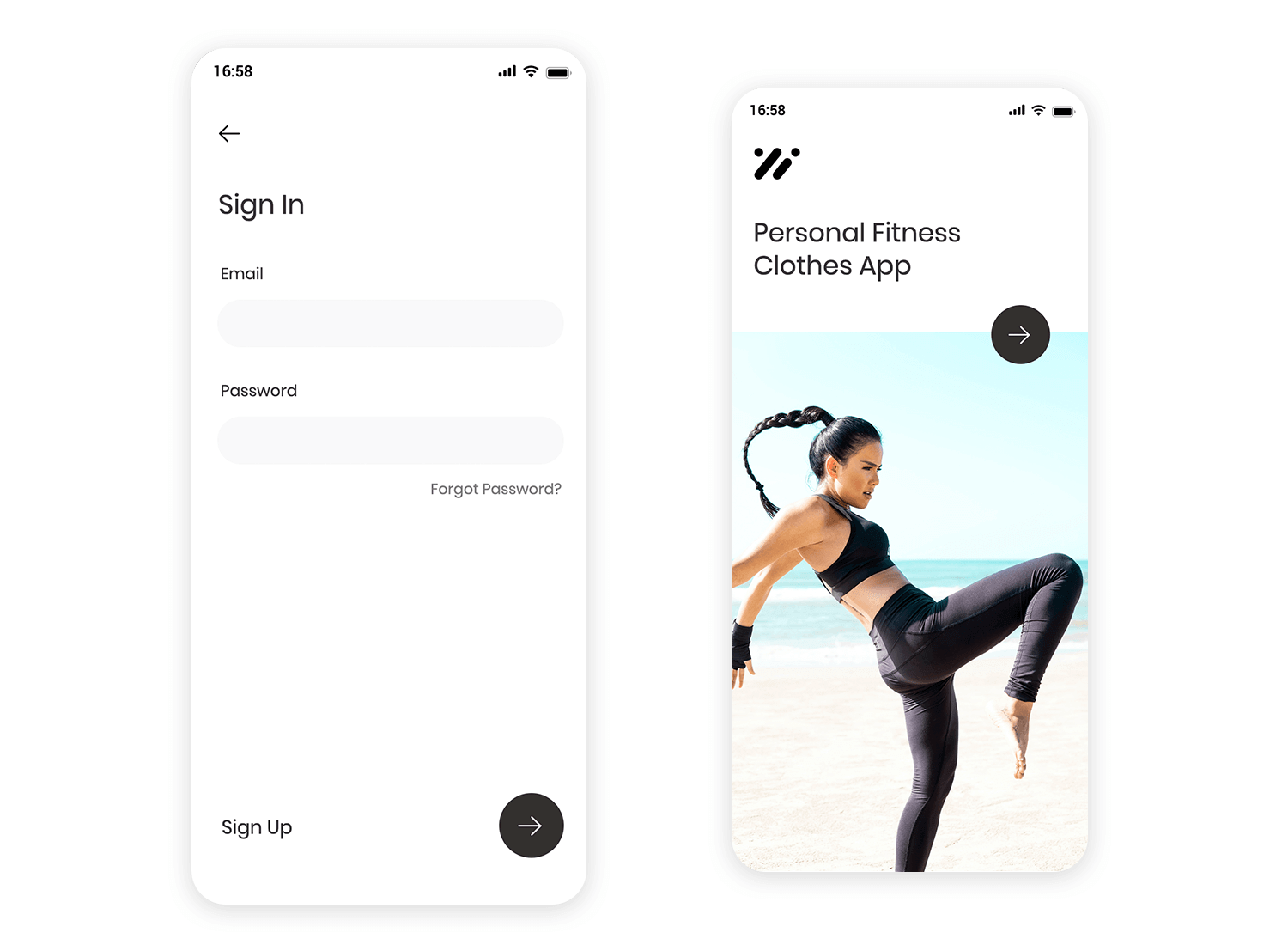 Personal fitness clothing app login page