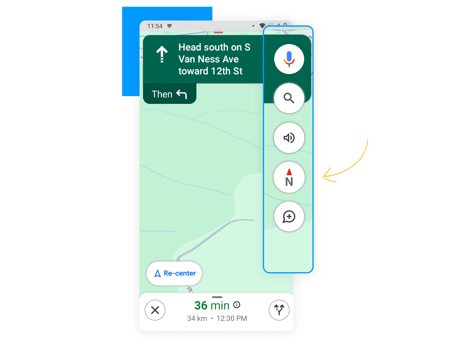Mobile navigation UI with route and vertical menu