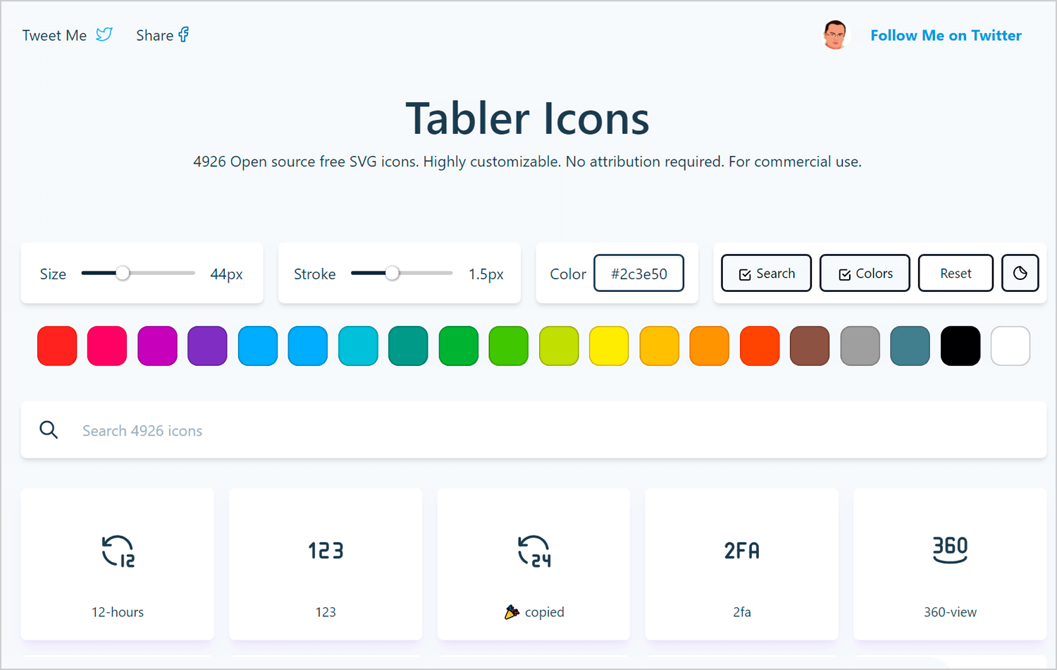 Customization interface for Tabler Icons