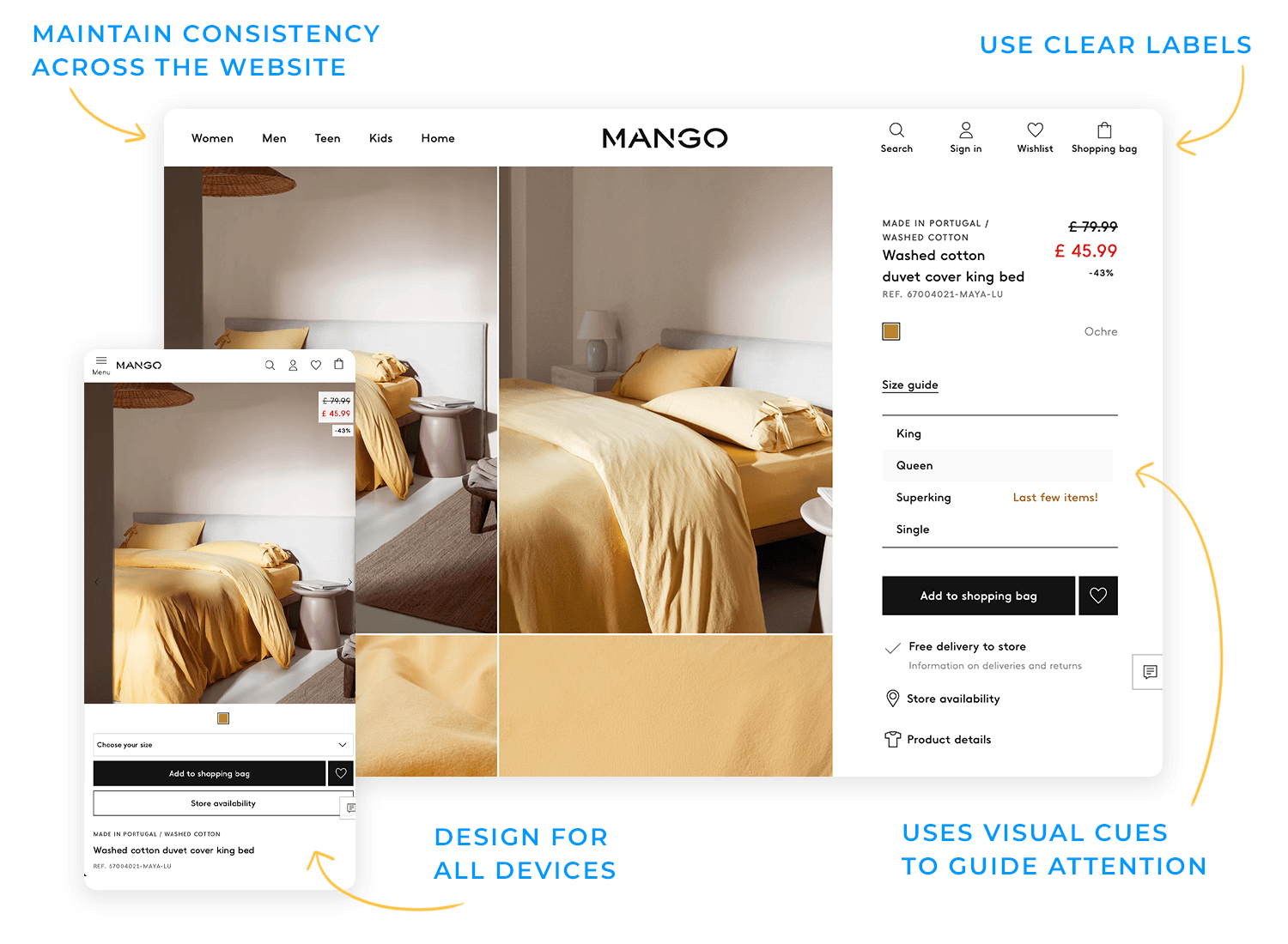 Ecommerce site using visual cues for navigation design.