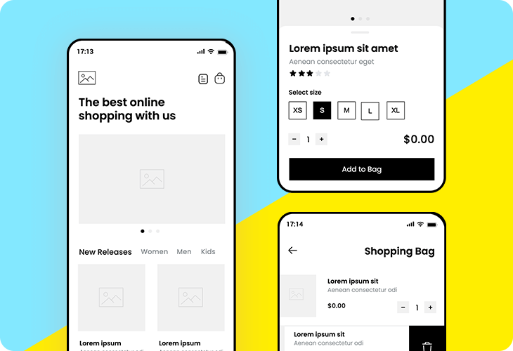 Wireframe mobile store app