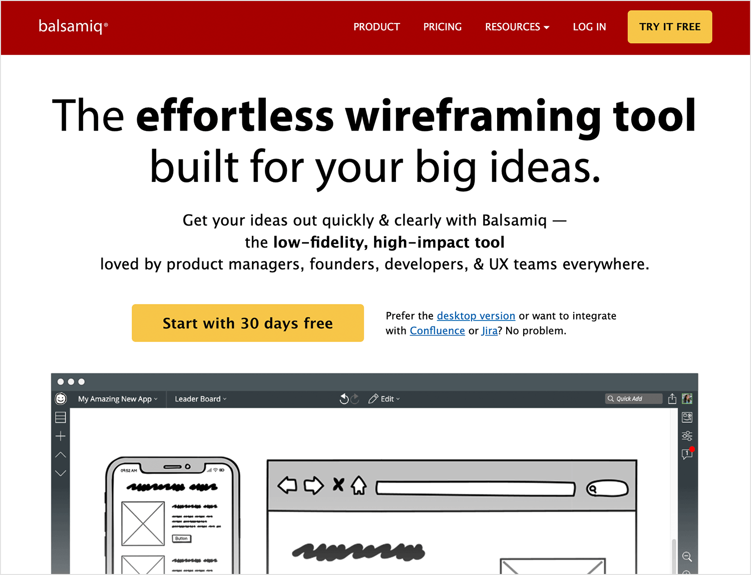 Balsamiq low-fidelity wireframing tool homepage