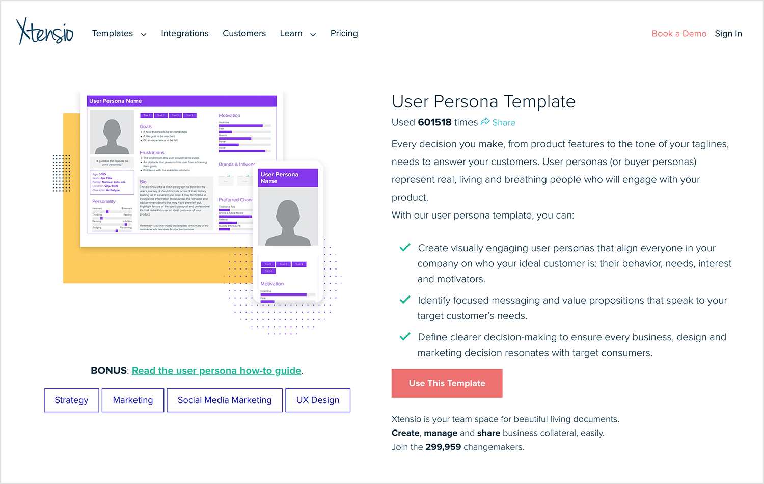 Xtensio user persona generator showcasing detailed user profile layout