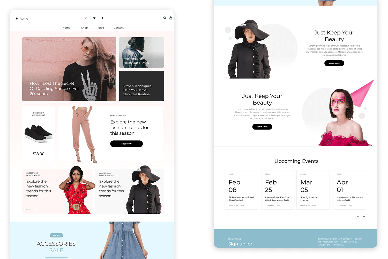 one-page websites template fashion e commerce