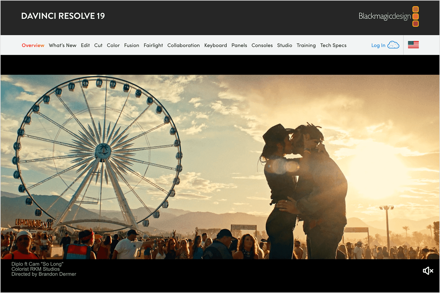 DaVinci Resolve 19 homepage featuring a cinematic shot with a Ferris wheel and crowd