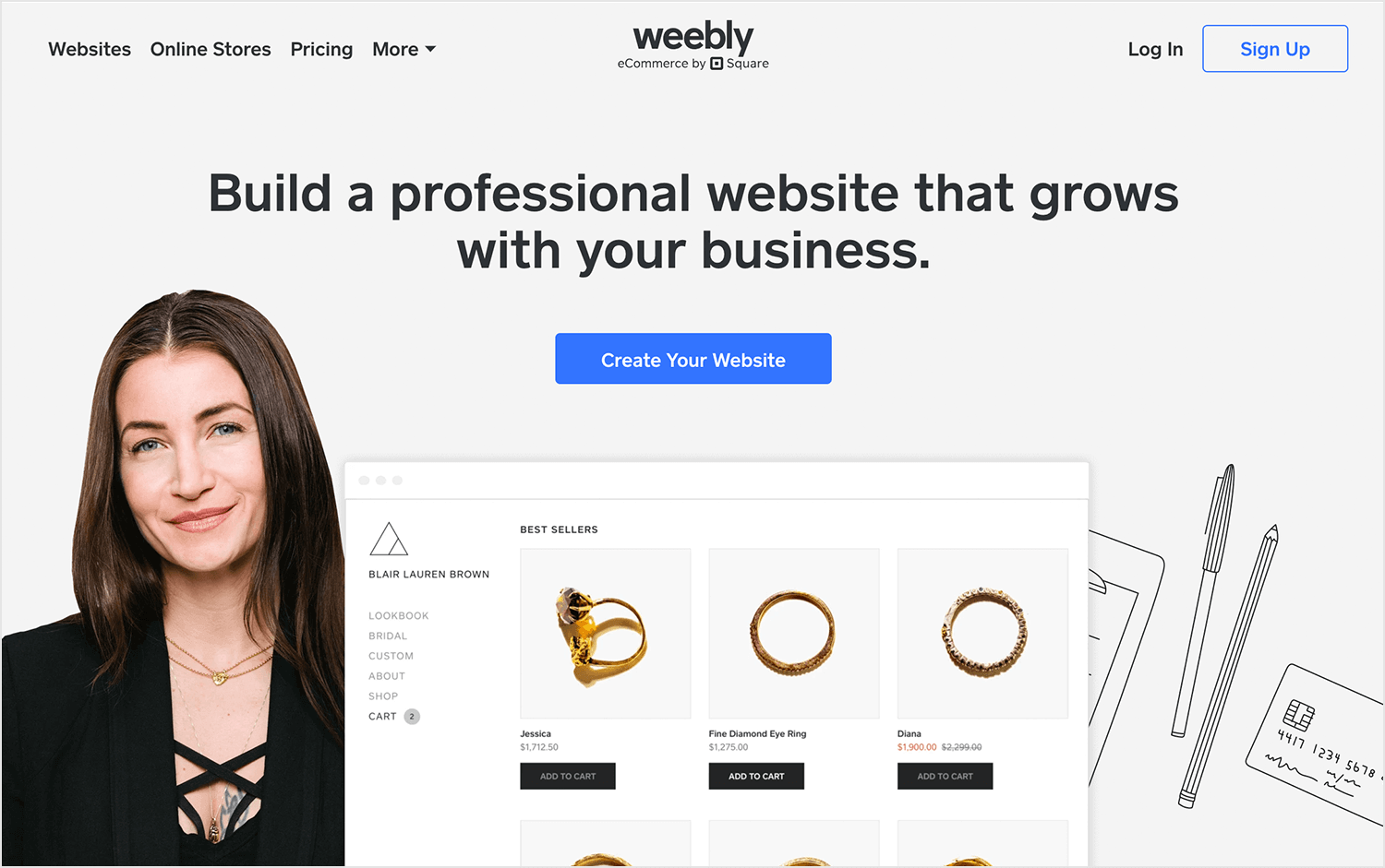 Weebly homepage showcasing website creation tools for businesses