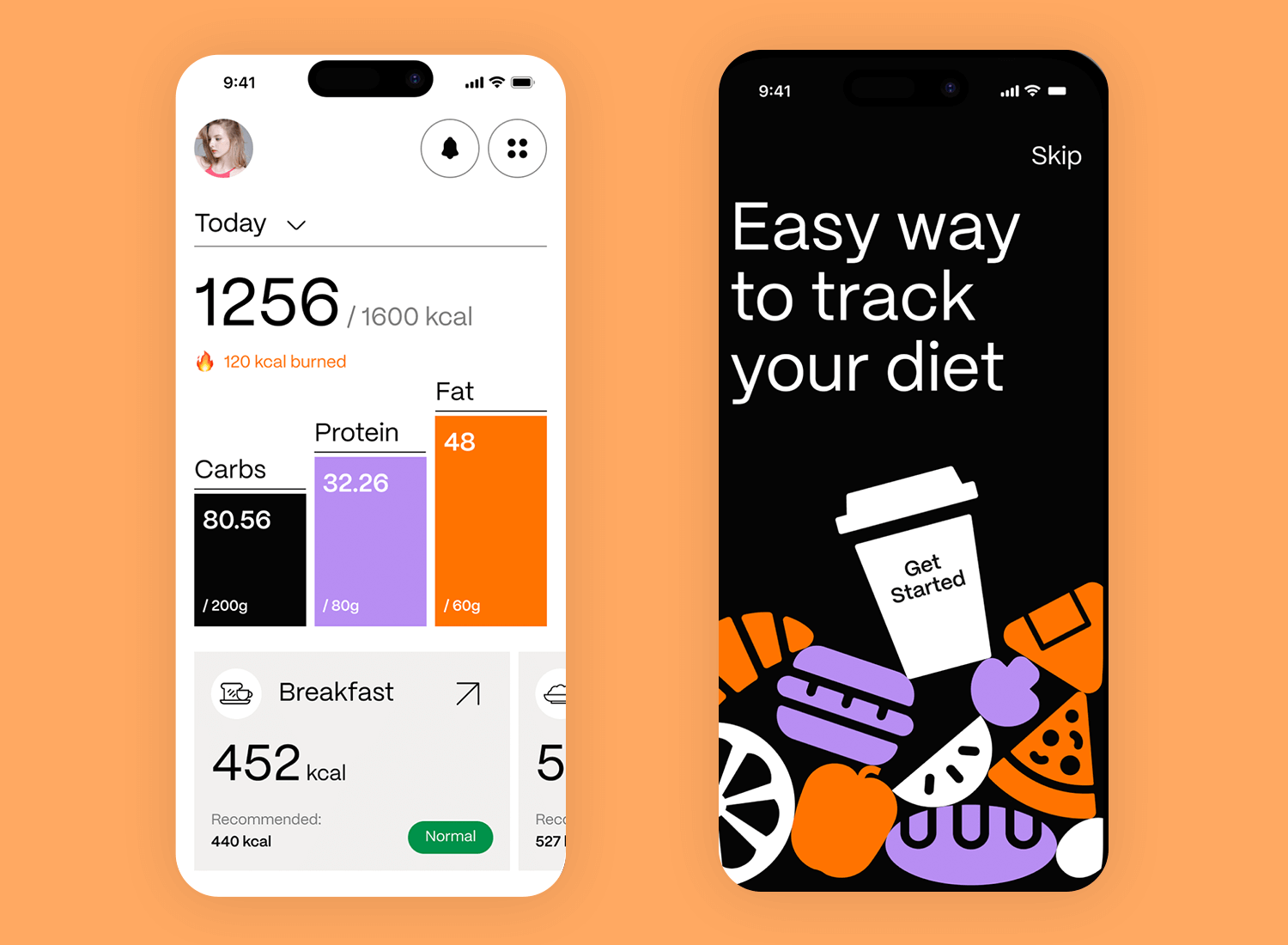 iOS app design for diet tracking and nutritional breakdown