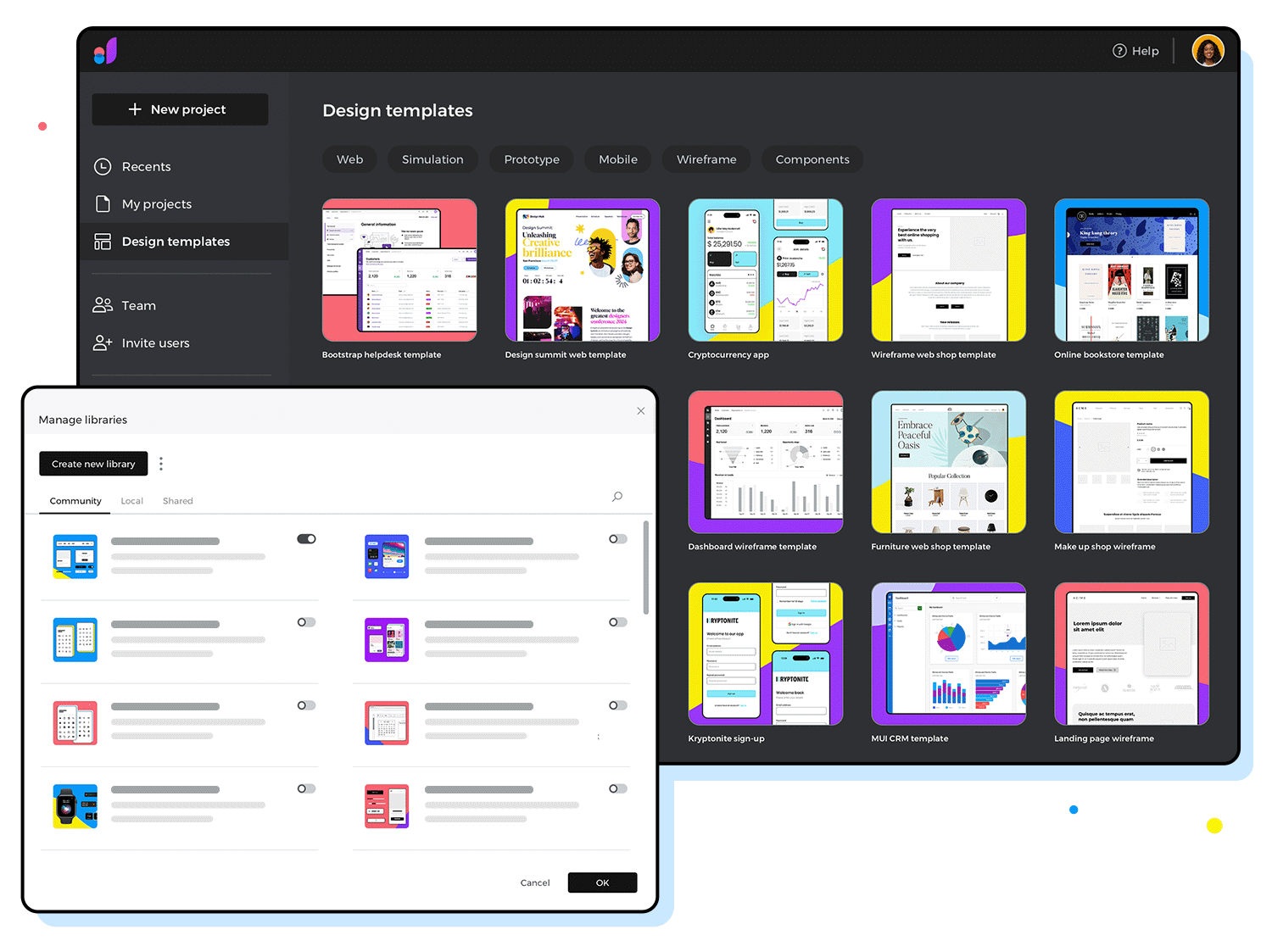 Justinmind design templates and library management