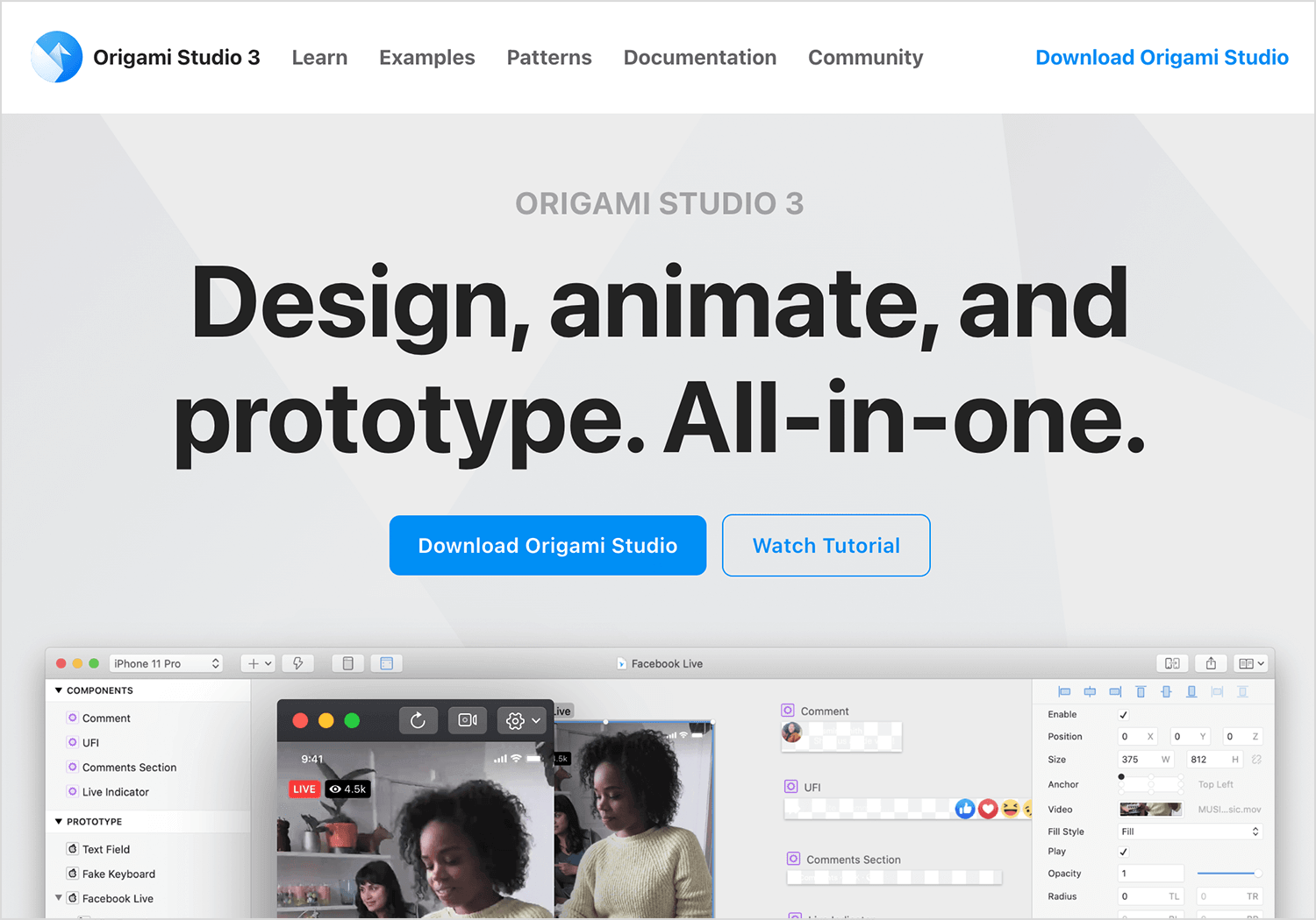 Origami Studio UI animation tool