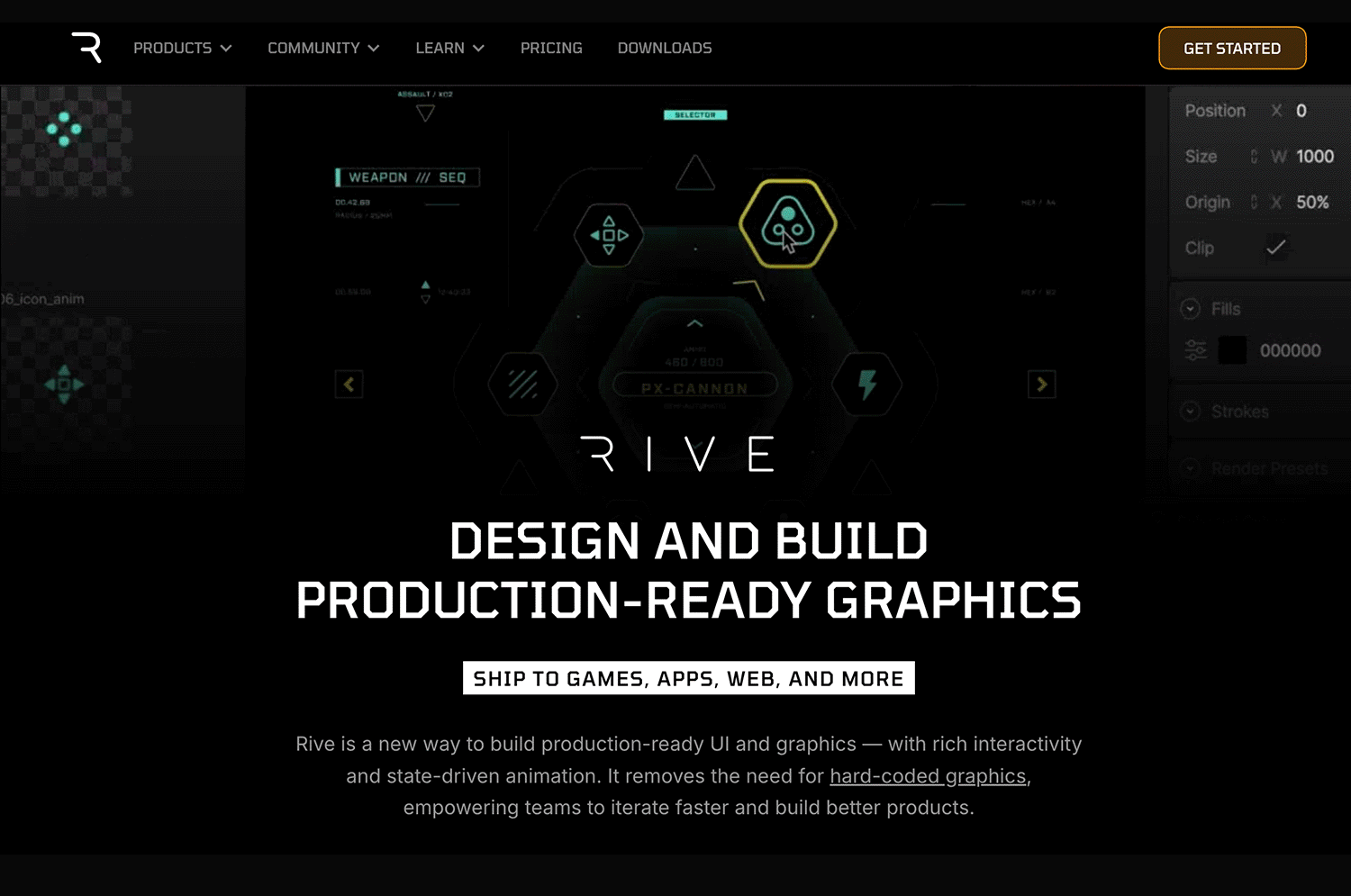 Rive mobile UI for creating interactive, real-time animations