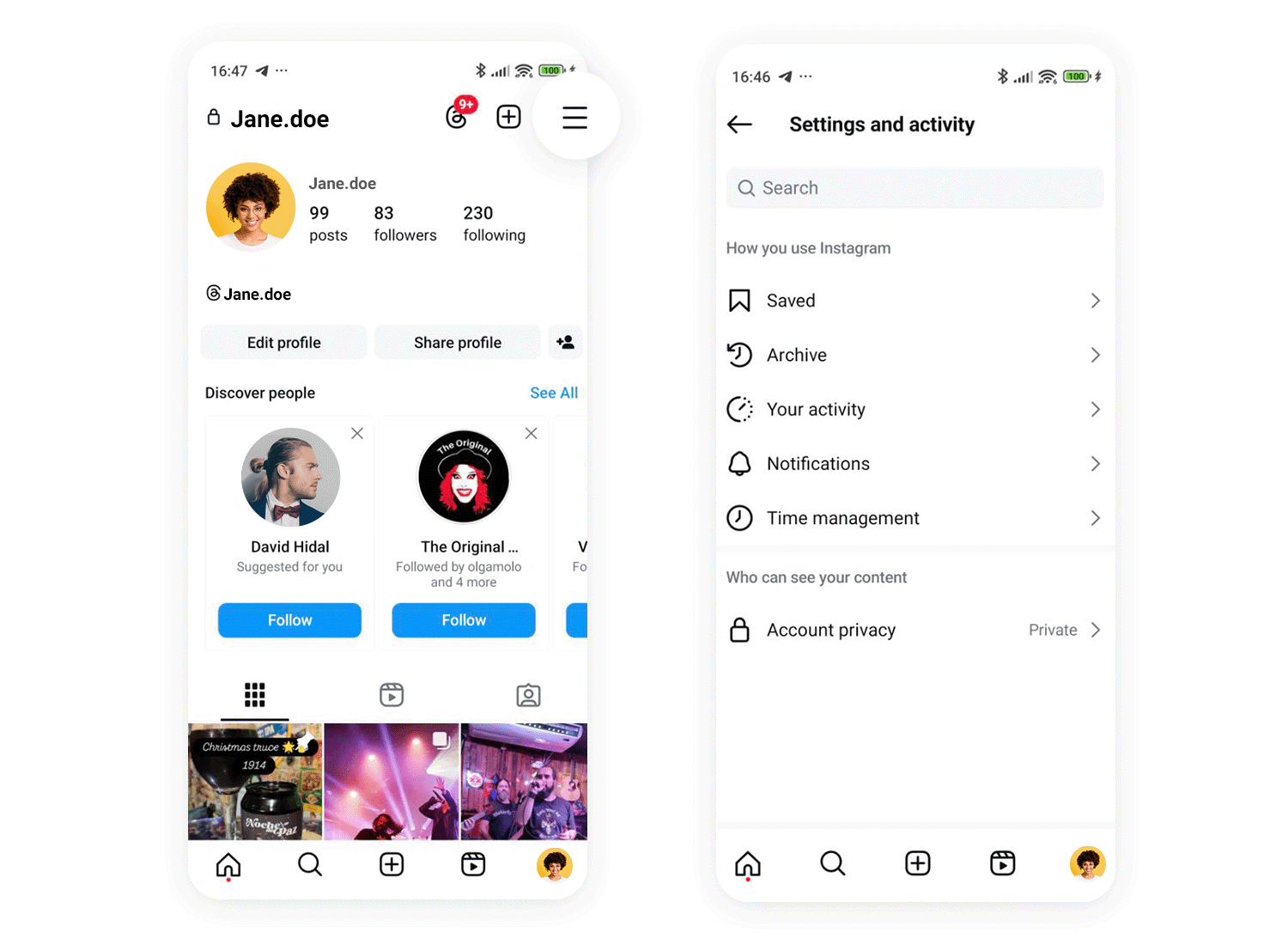 slide menu example instagram