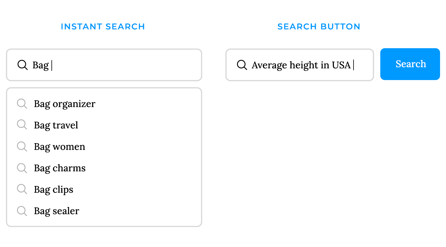 Comparison of instant search and search button functionality