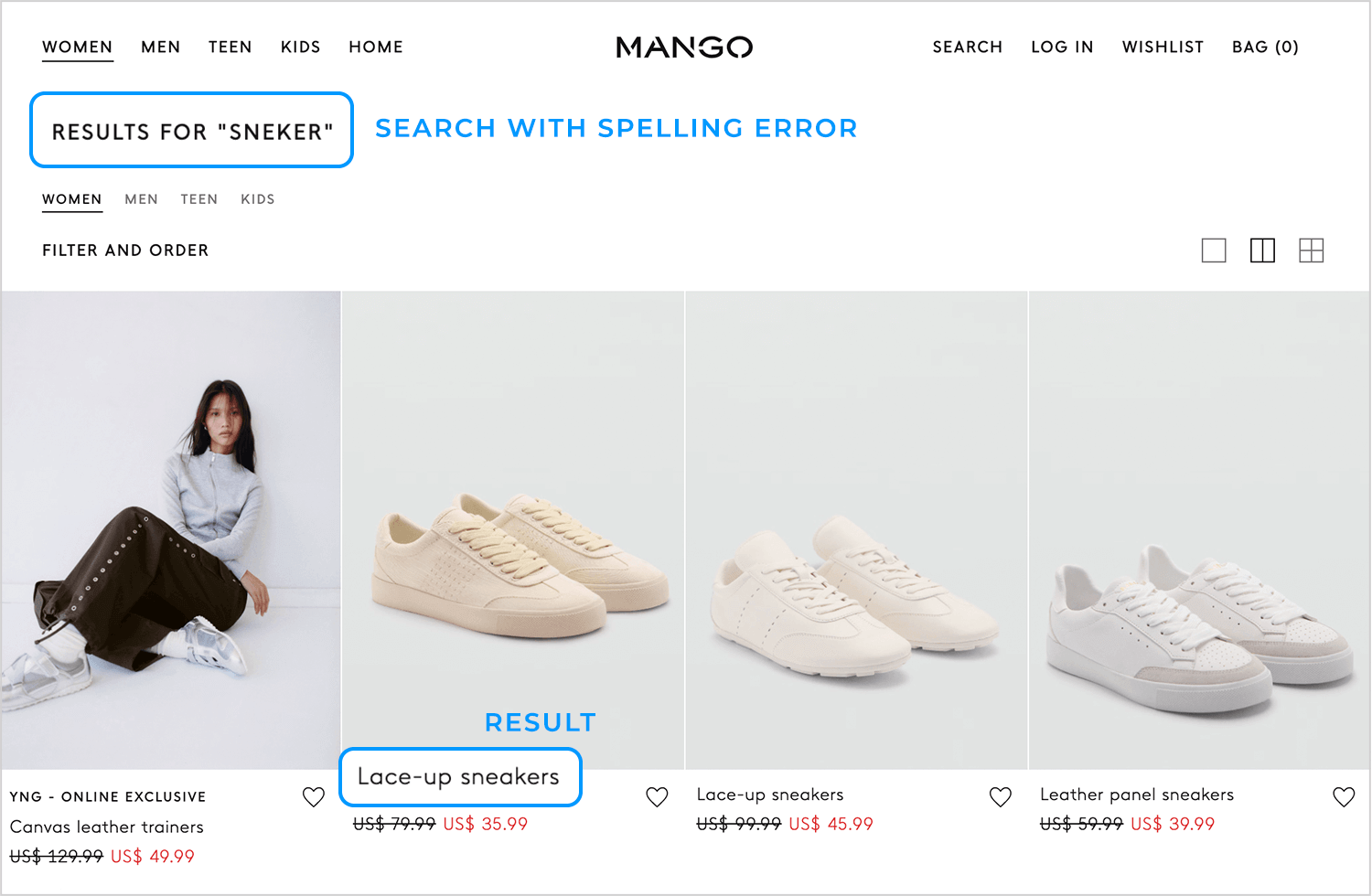 Mango search UI handling spelling errors